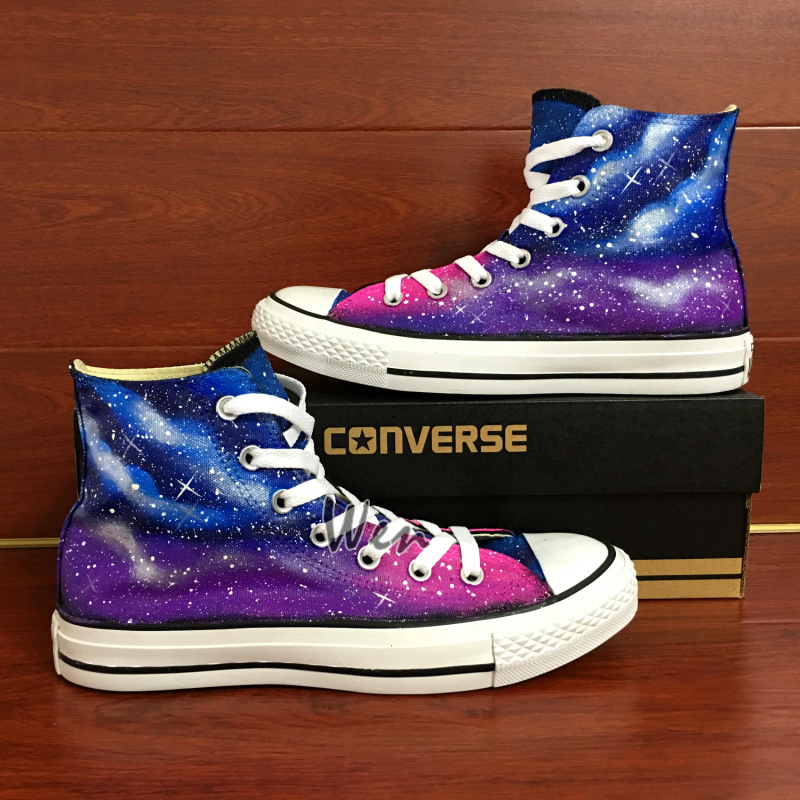 High Top Galaxy Converse All Star Hand Painted Canvas Shoes Men Women Sneakers