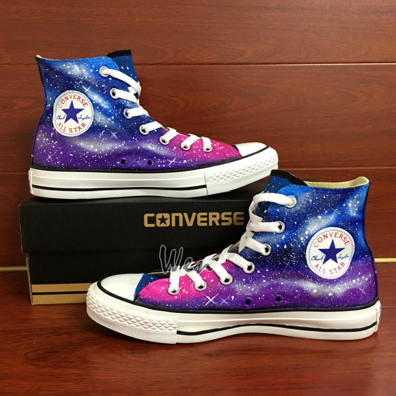 High Top Galaxy Converse All Star Hand Painted Canvas Shoes Men Women ...