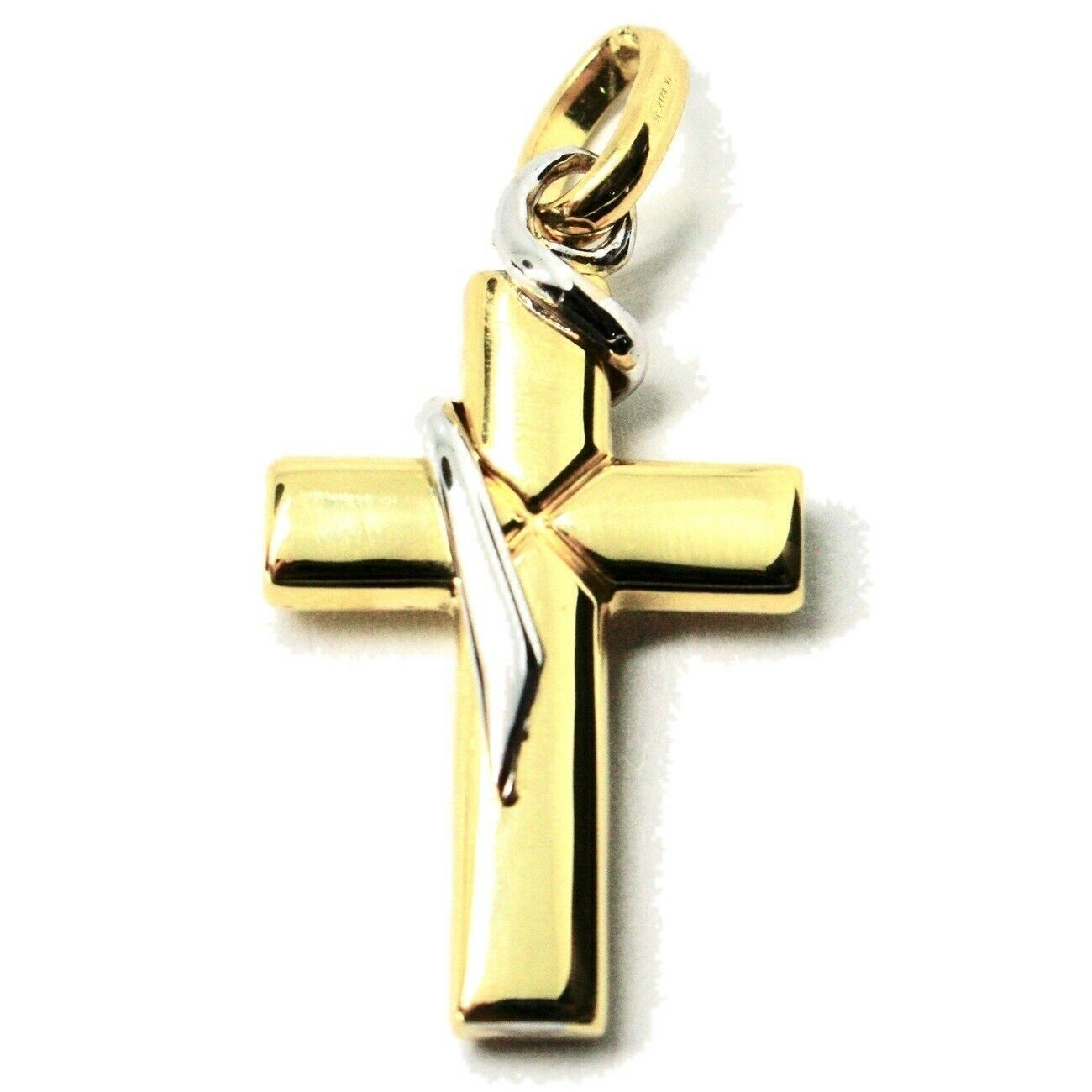 Pendentif Croix en or Blanc Et Jaune 18K 750 Crucifix Fabriqué En ...