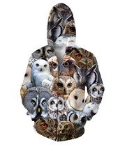 Owl Collage Zip-Up Hoodie Women Men 3D sweatshirt owl printed Hoody Tops beautif - $50.04