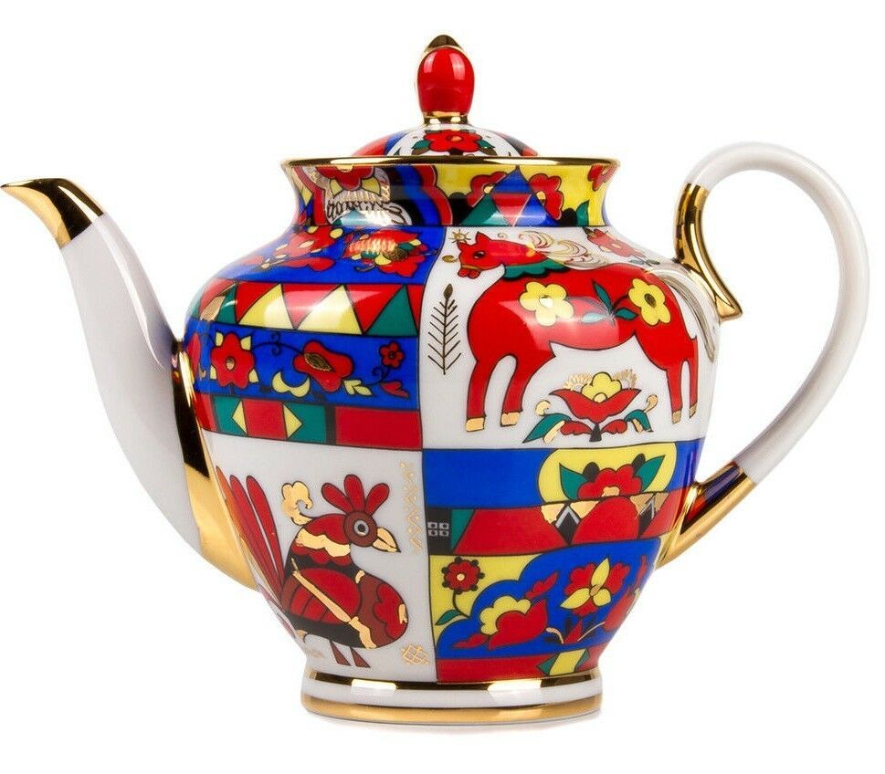 Teapot Imperial Lomonosov Porcelain Red Rooster Brewing Tea Pot Made in Russia Imperial
