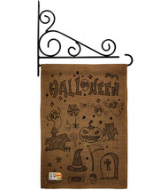 Halloween Doodles Burlap - Impressions Decorative Metal Fansy Wall Bracket Garde - $33.97