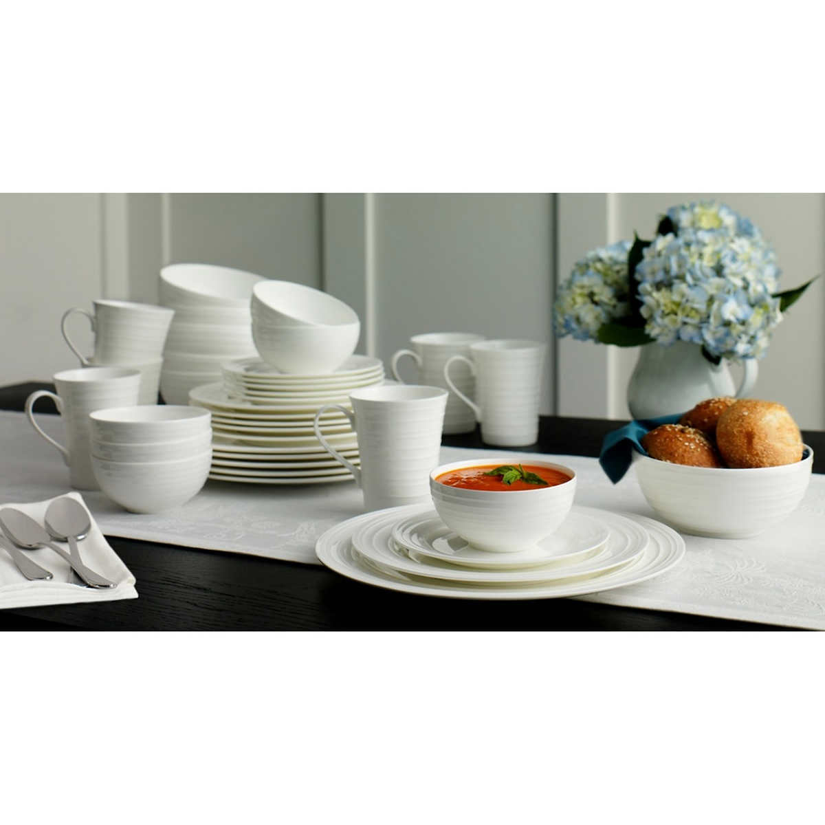 Mikasa Swirl White 36piece Bone China Dinnerware Set Dinner Service Sets