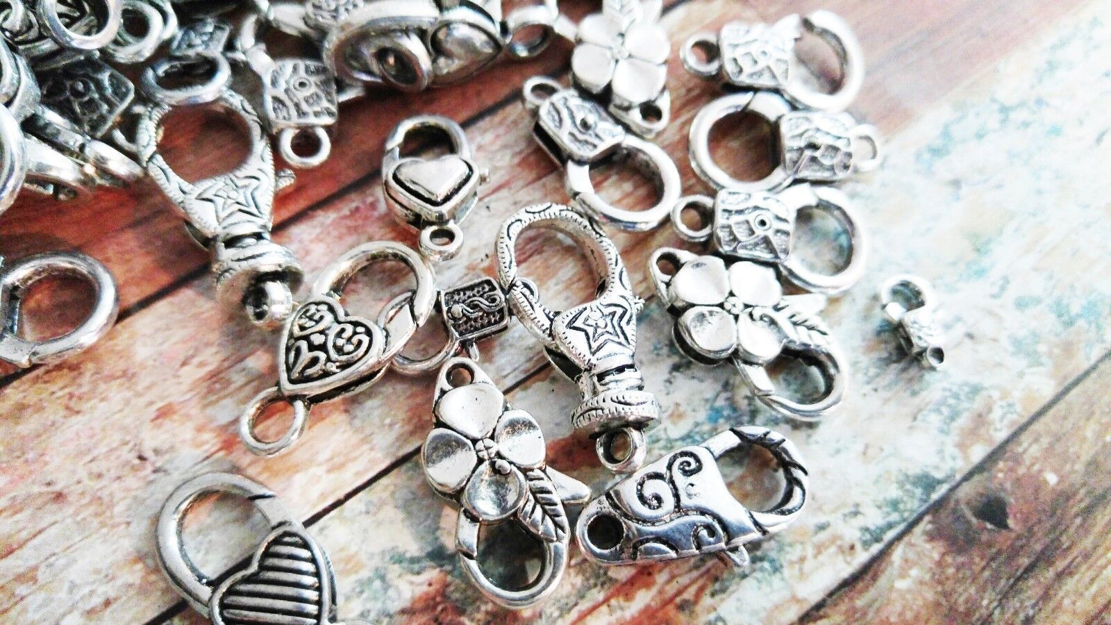 10 Large Lobster Clasps Antiqued Silver Assorted Lot Findings Jewelry Making