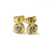 18K YELLOW GOLD MINI BUTTON EARRINGS CUBIC ZIRCONIA, FLOWER BRAIDED SPIRAL, 6 MM image 1