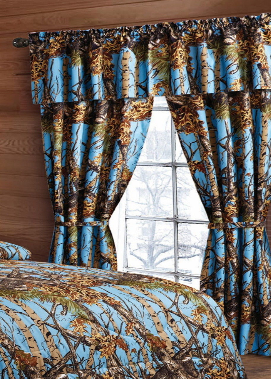 9 PC POWDER BLUE CAMO BEDDING TWIN SET COMFORTER SHEET CURTAINS