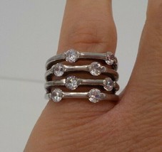 Multi Split Shank Silver Color Ring Size 10 Clear Stones Sparkly Fashion Jewelry - $17.99