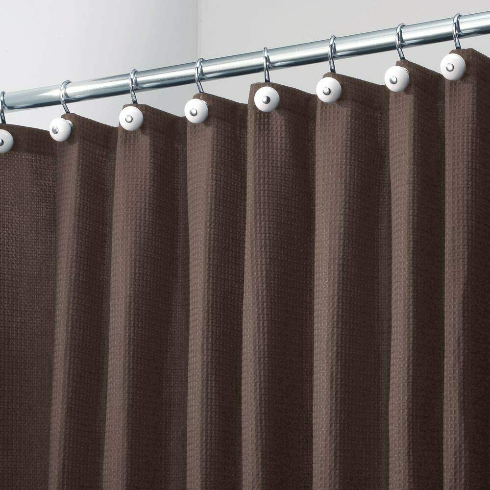 Brown Extra Long 84" Waffle Weave Textured Farmhouse Fabric Shower