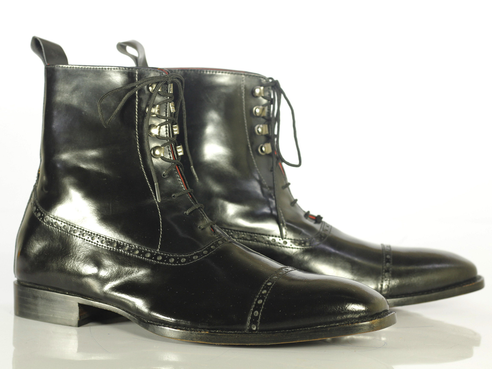 Handmade Men's Black Cap Toe Leather Lace Up Ankle Boots, Men Designer Boots