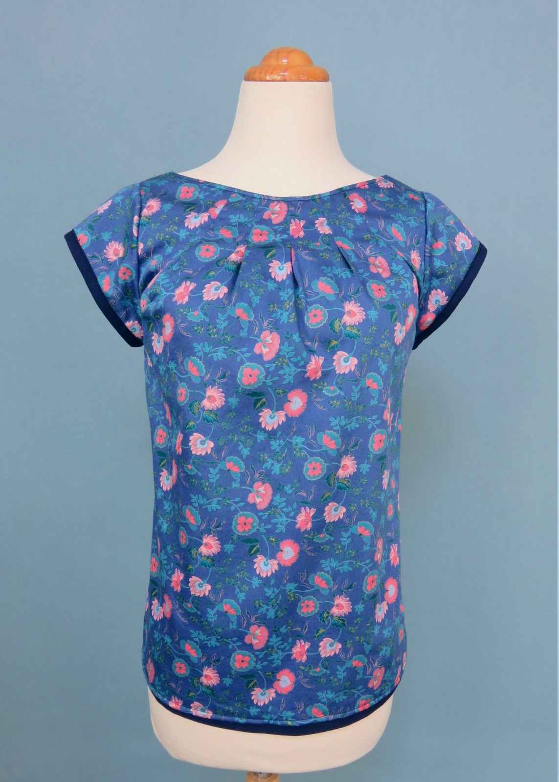 Floral Print Shirt Reversible Floral Blouse Navy Blue Tops