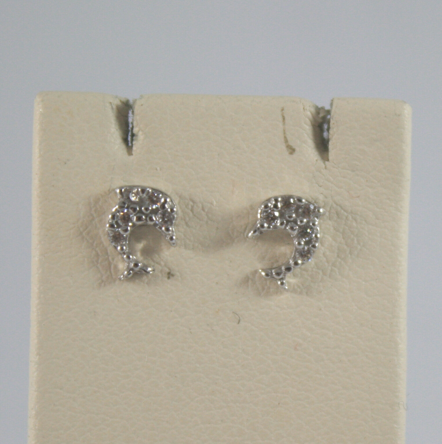 Primary image for SOLID 18K WHITE GOLD EARRINGS, WITH LITTLE DOLPHIN WITH ZIRCONIA, MADE IN ITALY.