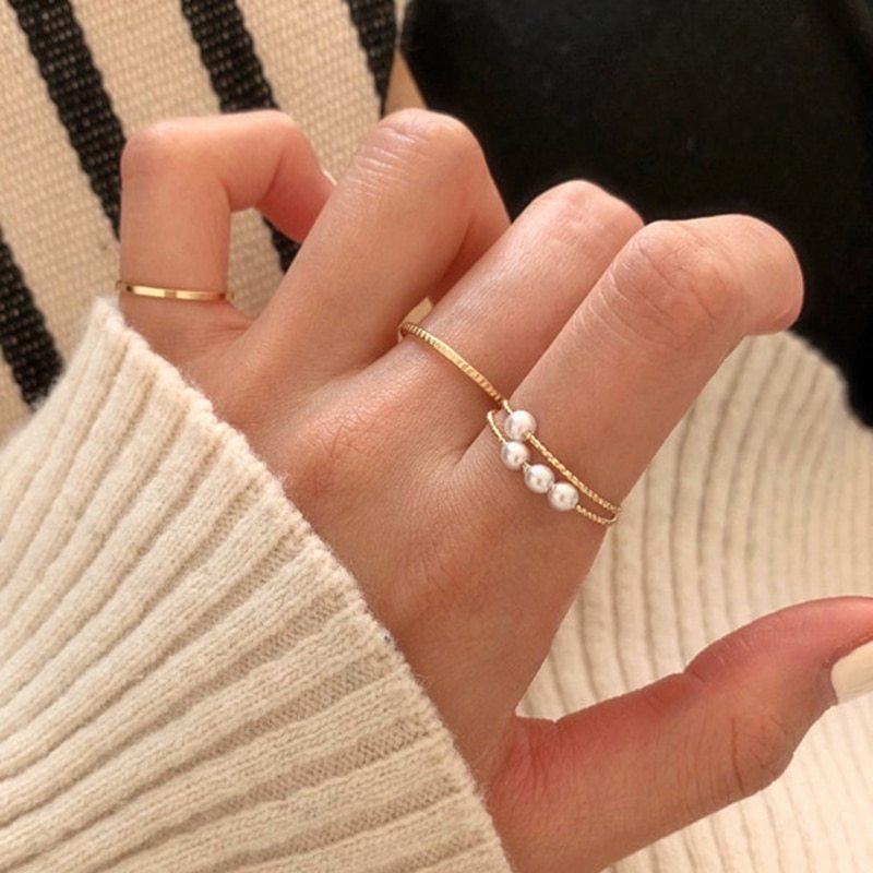MENGJIQIAO 4pcs/Sets Vintage Elegant Pearl Hand Knuckle Rings For Women Fashion