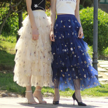 Layered Tulle Midi Skirt Champagne Navy Ruffle Layered Skirt Custom Plus Size