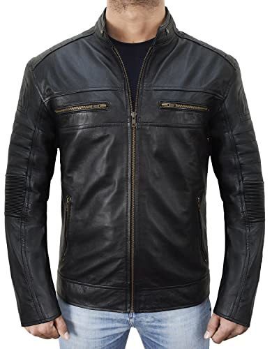 Prime-jackets/stacy Adams - Vintage motorcycle rider cafe racer motorbike black biker real leather jacket