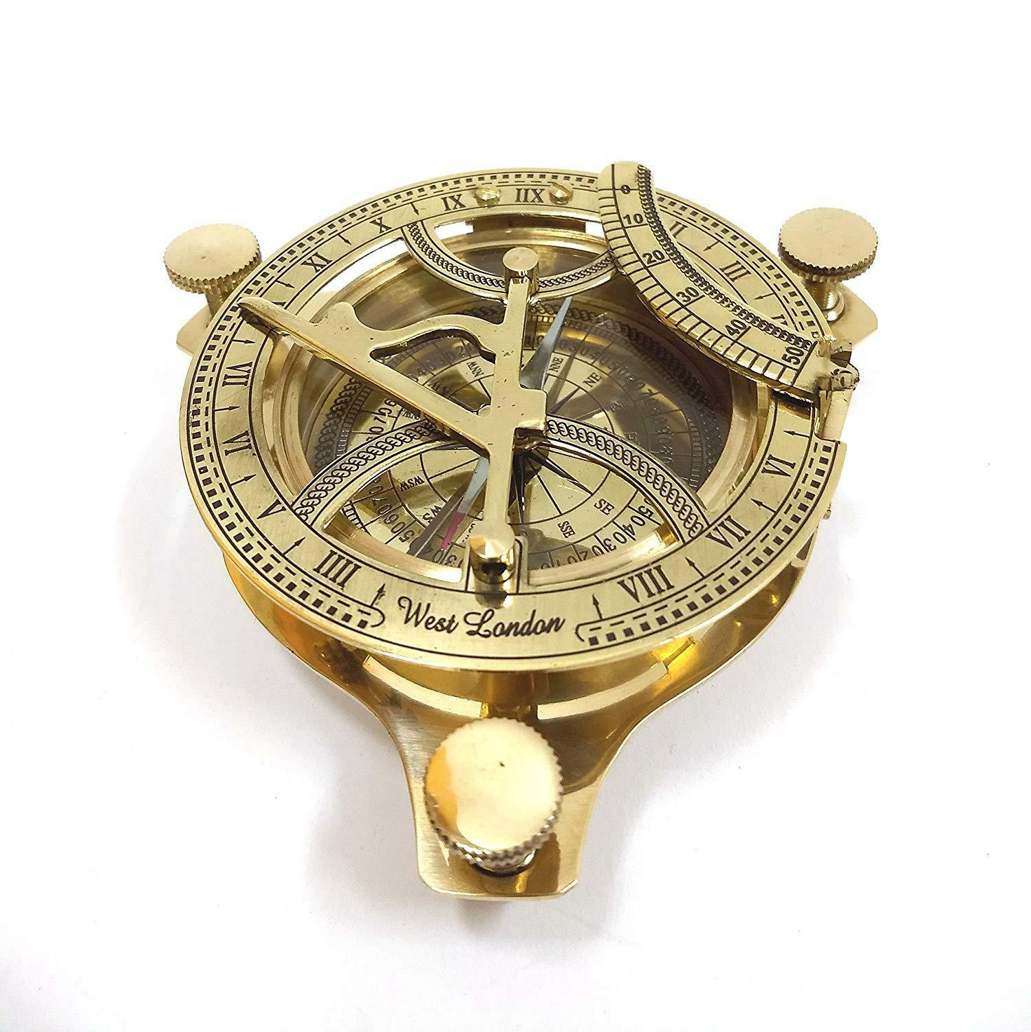 Solid Brass Sundial Working Compass Handmade Nautical Navigation ...