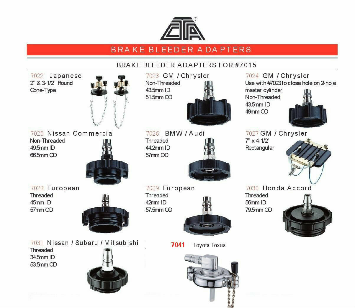 OI9068 UNIVERSAL 12PC. MASTER CYLINDER BRAKE BLEEDER ADAPTER ADAPTOR