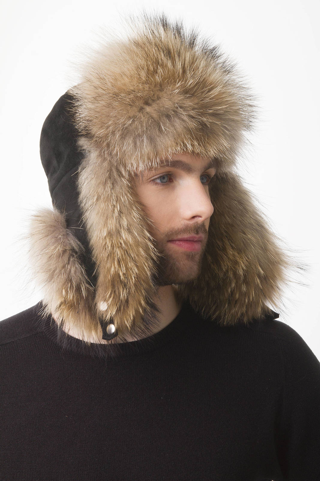 Raccoon Fur Trapper Hat with Suede for a and similar items
