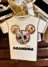 Disney Parks Mickey Mouse White T Shirt Keychain with Lobster Claw Text Grandma