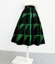 Women Vintage Inspired GREEN BLACK Midi Party Skirt Winter Pleated Holiday Skirt image 3