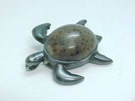Spotted stone TURTLE Pendant and Brooch Pin in Sterling Silver - Designe... - £35.03 GBP