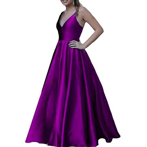Plus Size V Neck Spaghetti Straps Formal Long Evening Prom Dresses Purple US 16W