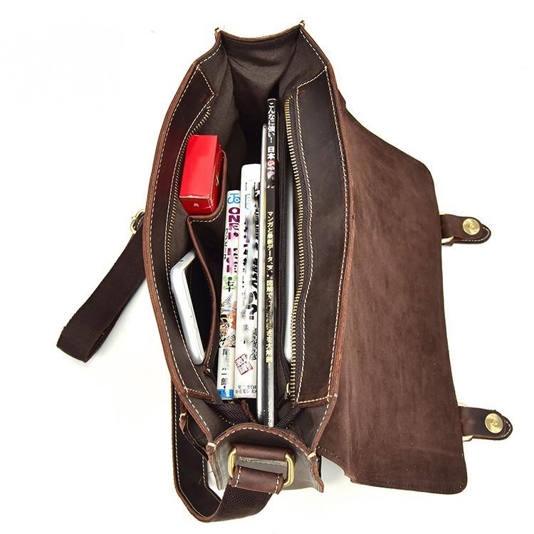 Vintage crazy horse leather messenger bag A4 Genuine leather shoulder bag Men's Accessories