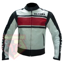 Yamaha 5241 White Motorbike Motorcycle Biker Cowhide Leather Armoured Jacket - $209.99