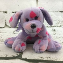 Purple Puppy Dog Beanbag Plush Pink Hearts Polka Dots Stuffed Animal - $9.89