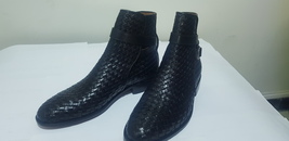 Handmade Men Black Leather Monk Strap High Ankle Boot image 1