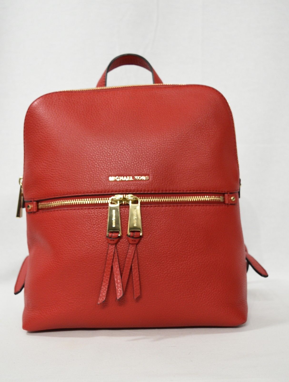 NWT! Michael Kors Leather Rhea Zip Medium Slim Backpack in Bright Red Women's Bags & Handbags