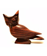 Wooden Owl Hand Carved Folk Art Bird Figurine Solid Wood 7&quot; Long - $25.74