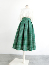 Emerald Green  Winter Midi Holiday Skirt A-line Woolen Pleated Skirt Plus Size image 3