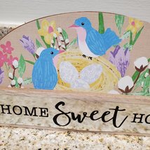 Decorative Wooden Plaque, Home Sweet Home, Bluebirds with Nest and Flowers image 2