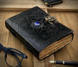Leather Journal Notebook Blue Stone And Lock Secret Diary - $28.07