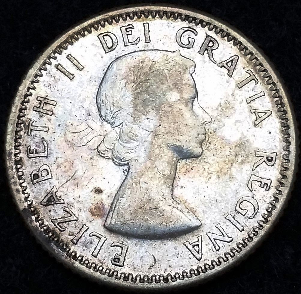 1956 Canada Silver 10 Cents Dime ***Mutliple Dots/Die Chips*** 80 Silver Coin Ten Cents
