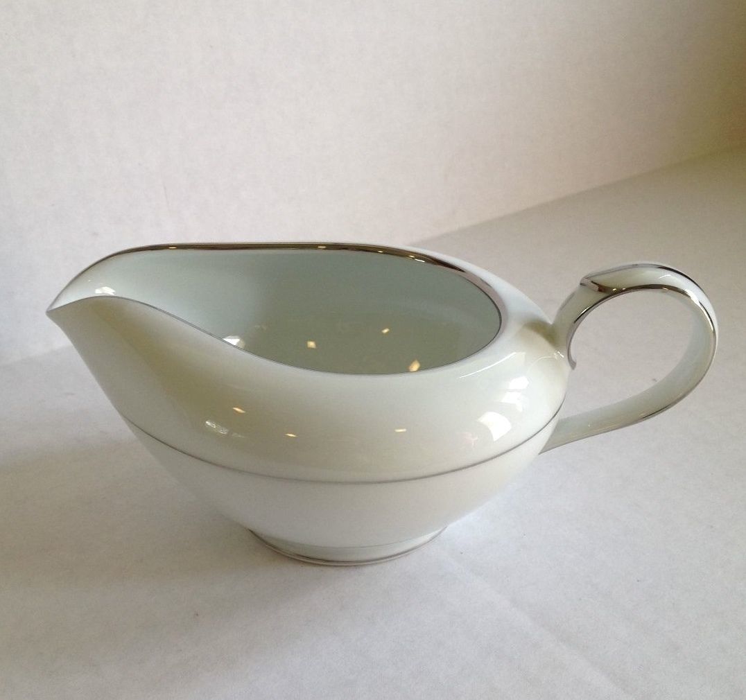 Vintage Noritake Creamer 5931 Japan White w Platinum Derry - Noritake