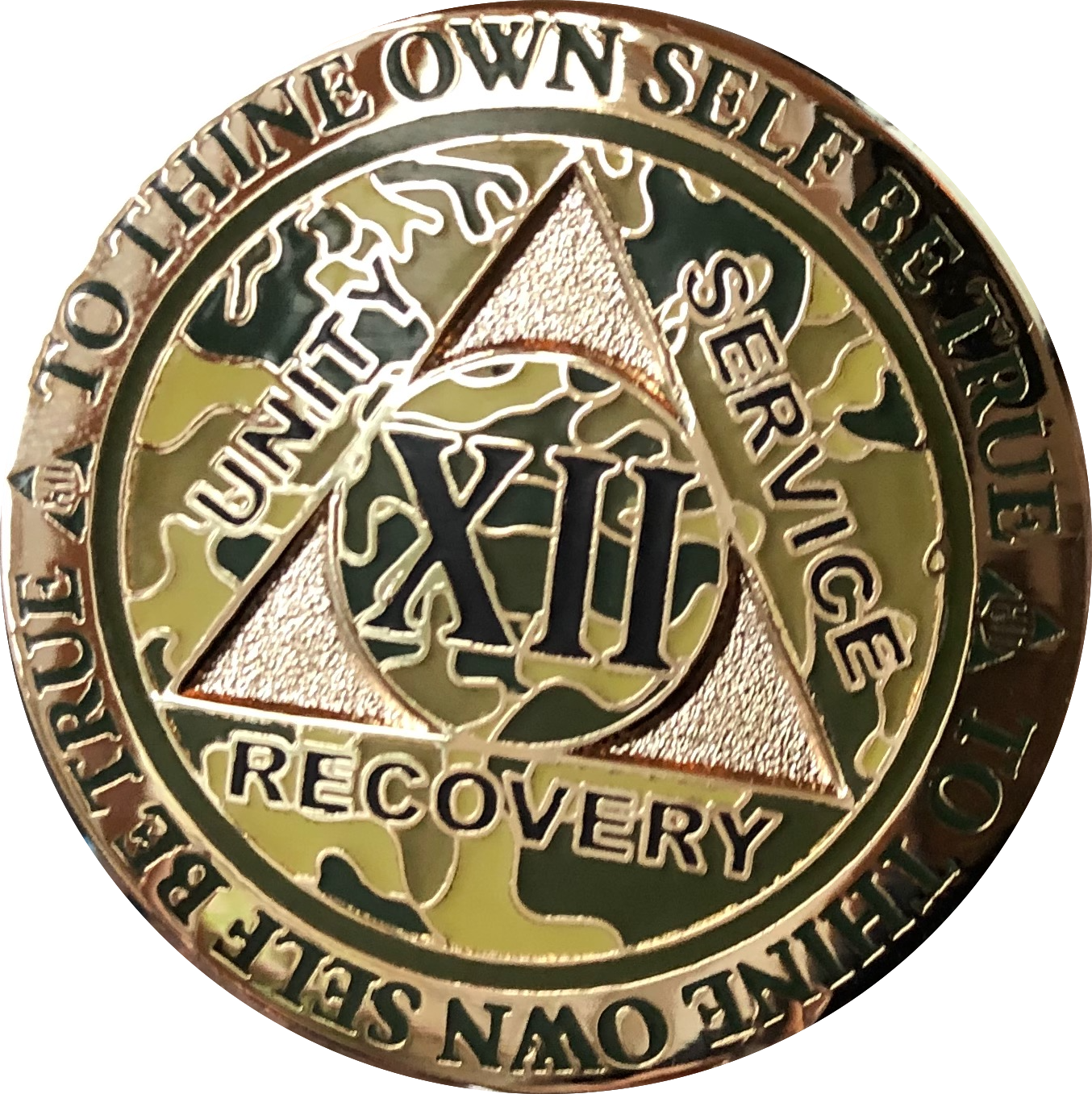 12 Year AA Medallion Reflex Camo Gold Plated Sobriety Chip Camouflage Coin XII