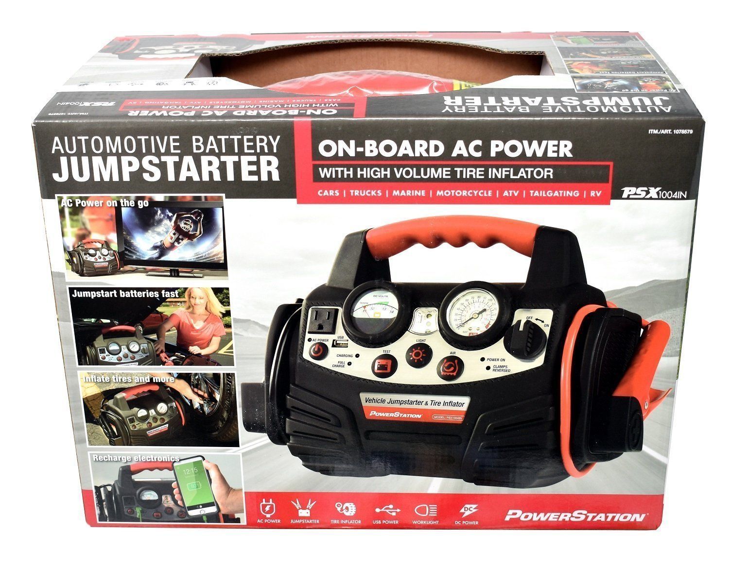 PSX Power Station Jump Starter Auto Battery w/ AC Power Tire Inflator