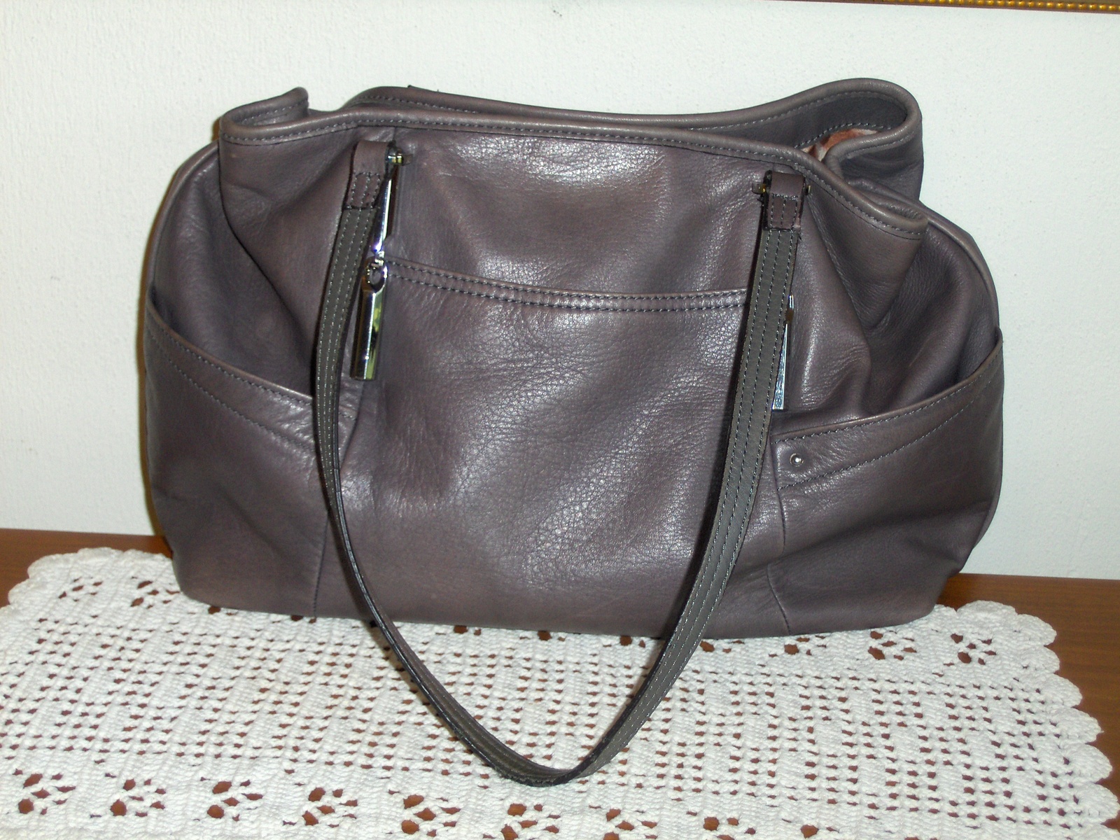 B. Makowsky Satchel Purple Shoulder Handbag Purse Tote Bag Pebble Grain ...