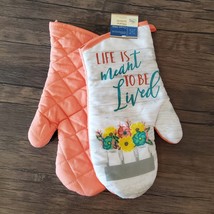 Kitchen Linen Set, 4pc, Towels Oven Mitts, Flowers, Life is Meant to be Lived image 5