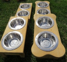 Small Table Top Dog Feeder Handmade Puppy Wood Stand 2QT Paw Print Bowl Finished - $88.97