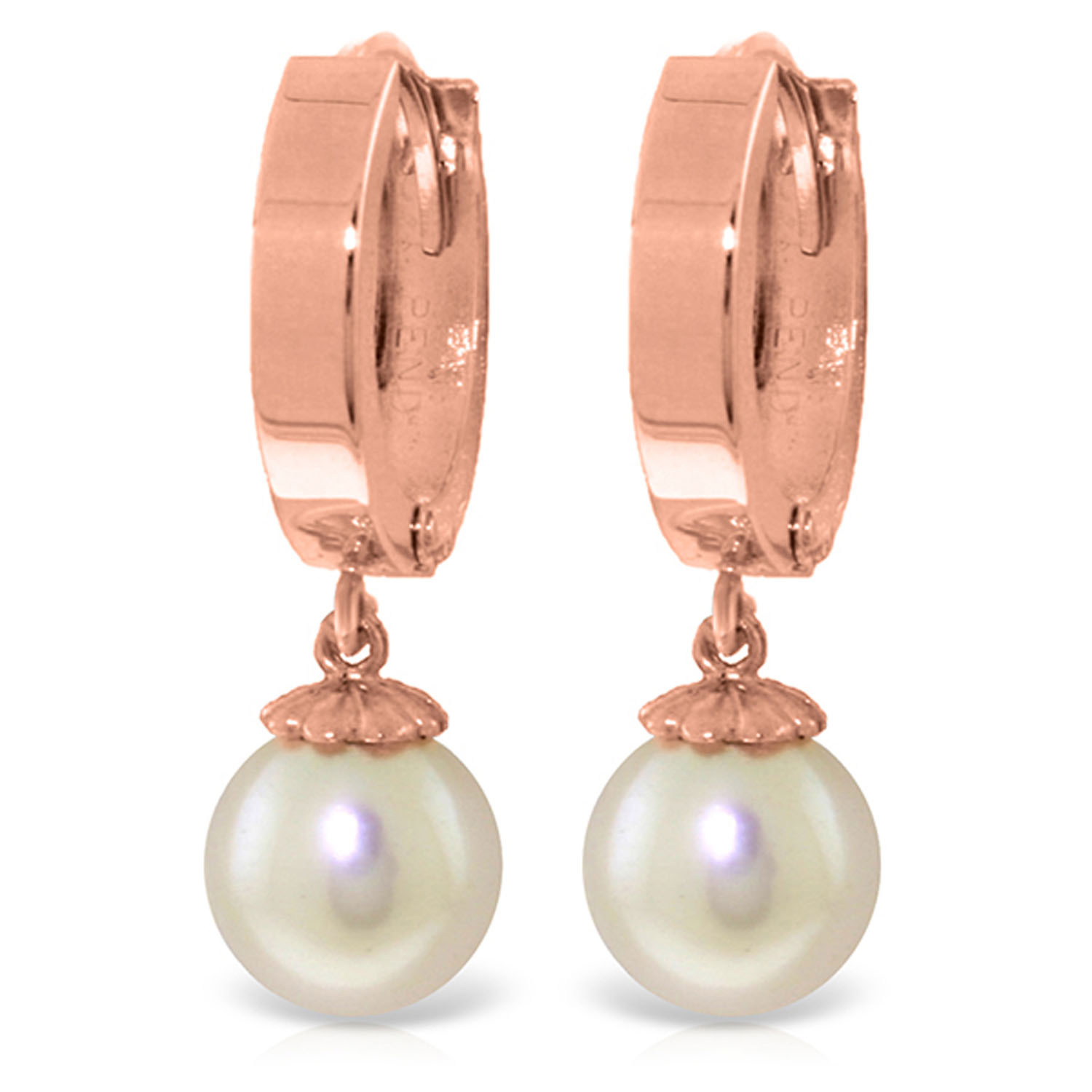 4 CTW 14K Solid Rose Gold Hoop Earrings Natural pearl - $140.15