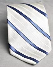 Pierre Cardin Textured White and Saphire Blue Stripe Men&#39;s Necktie 100% ... - $18.64