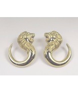 14k Yellow Gold Vintage Lion Head Hook Earrings With Clip On Backings - £711.64 GBP
