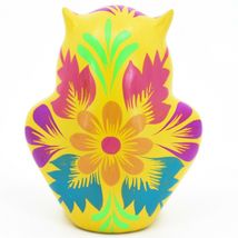 Handcrafted Painted Clay Ceramic Yellow Fiesta Art Design Owl Figurine Made Peru image 3