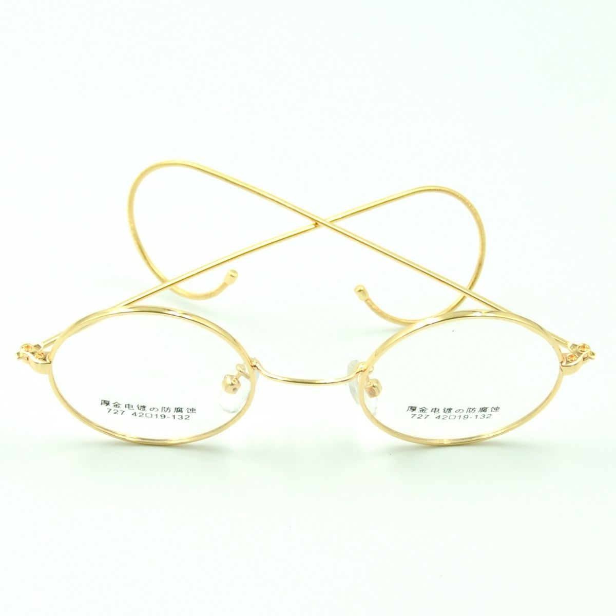 42mm Antique Vintage Metal Round Gold Wire Rim Eyeglasses Frame Spectacles Rx Eyeglass Frames 