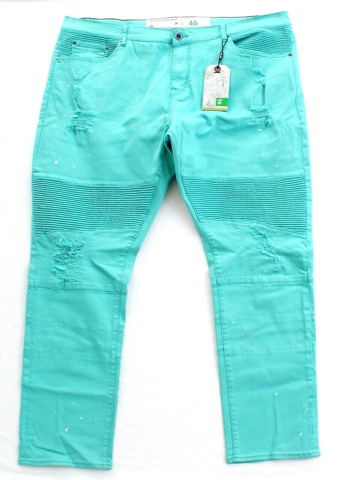 LRG Lifted Research Group Turquoise Distressed Stretch Denim Jeans Men