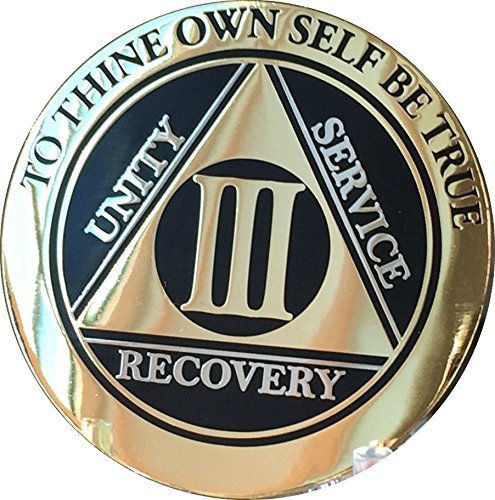 3 Year AA Medallion Elegant Black Gold Silver Bi-Plated Alcoholics Anonymous ...