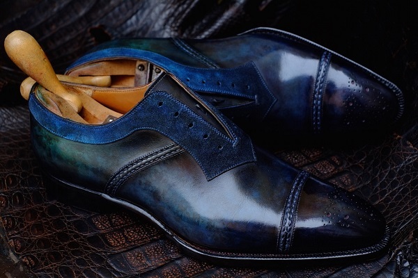 Dark Blue Shaded Color Cap Toe with suede leather touch Lace Up Men ...