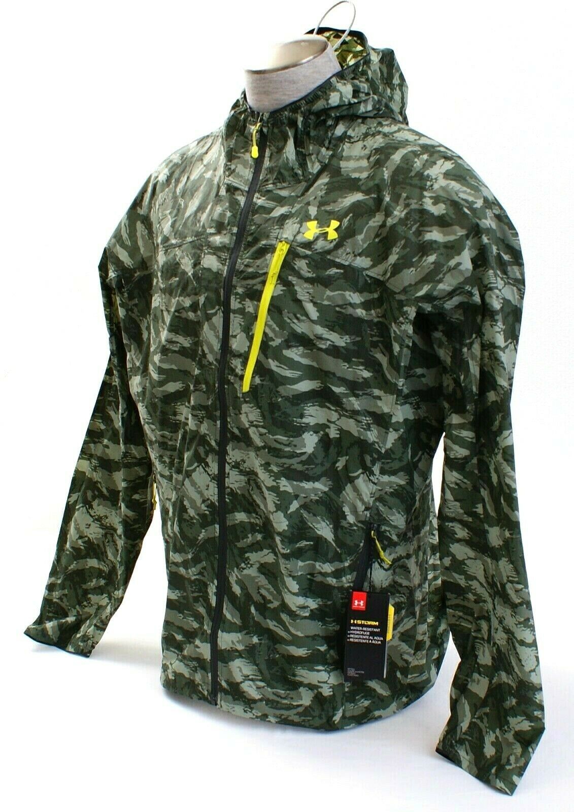 Under Armour Storm UA Mission Green Camo Zip Front Hooded Wind Jacket